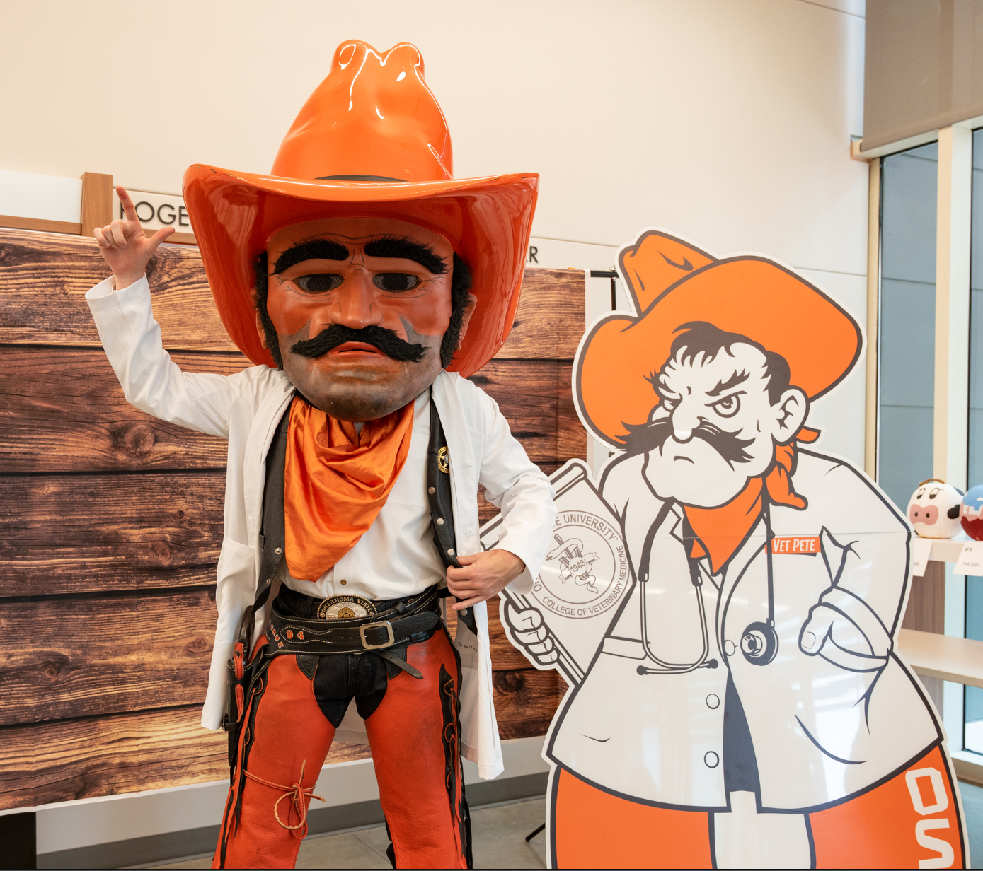 Pistol Pete in lab coat